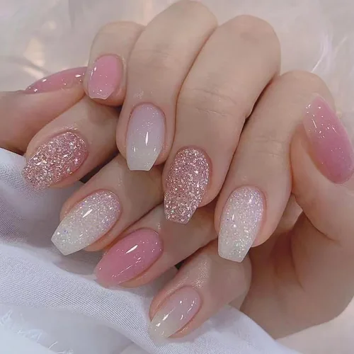 Vista 14 de Uñas postizas medianas con diseño de ataúd SWEKKE a presión, uñas postizas de cobertura completa rosa con diseños de flores, uñas adhesivas C1