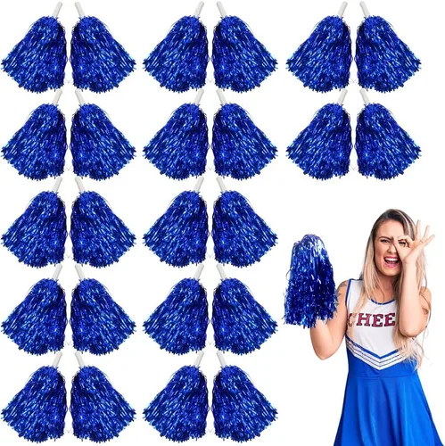 Vista 14 de Lovecheer 24 piezas Pompones de animadora metálicos con asa, pompones de animación para equipo deportivo, espíritu de equipo de animadoras