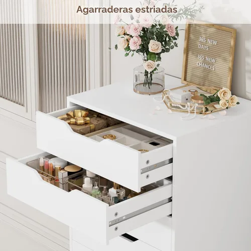 Vista 6 de FACBOTALL Cómoda blanca alta, cómoda de 8 cajones con asas ranuradas, cómodas altas blancas, cómoda moderna con gran espacio de almacenamiento