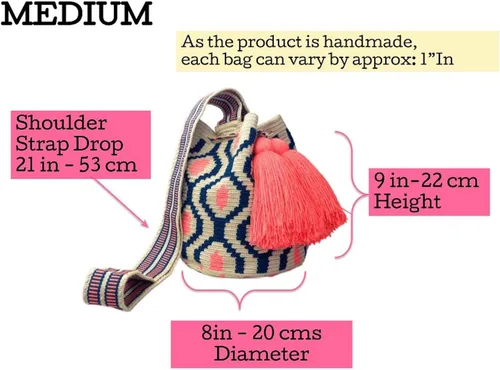 Vista 4 de Original Wayuu Mochila Bag For Women, Colombian boho bags, Handmade With Big Nice-Looking Tassels