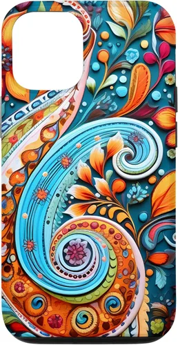 Vista 28 de Vivid Blue and Orange Paisley Floral Art Case for iPhone 17