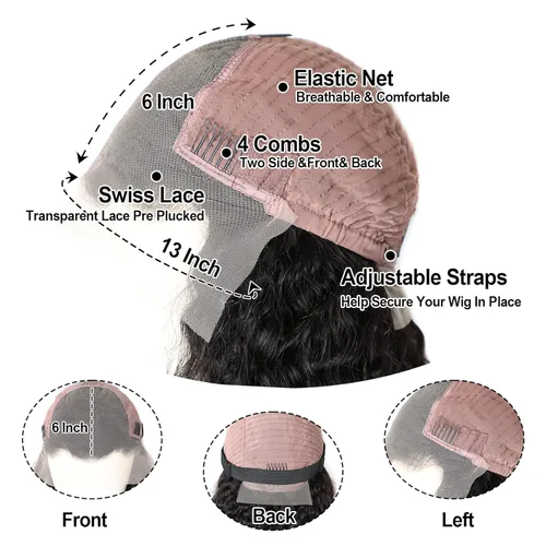 Vista 4 de Pelucas de cabello humano con encaje frontal sin pegamento para mujer, 13 x 6 pulgadas, nudos preblanqueados, peluca de cabello humano Yaki, encaje