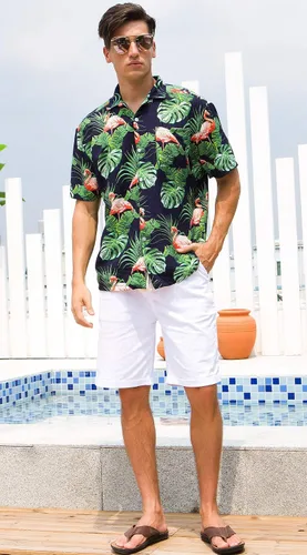 Vista 5 de Janmid Camisas hawaianas florales de manga corta con botones para hombre