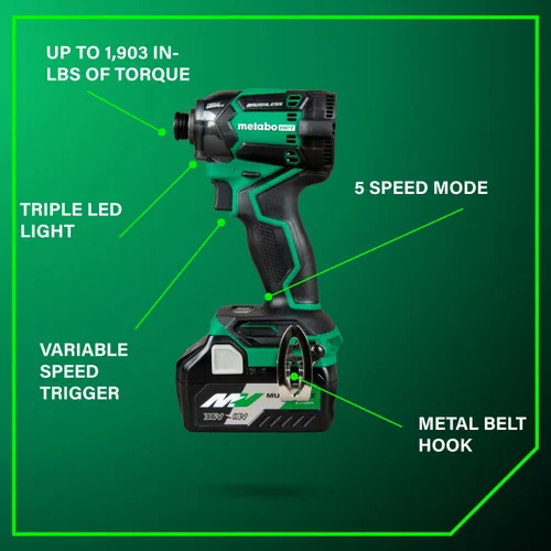 Vista 4 de Metabo HPT 36V MultiVolt™ Kit de controlador de impacto de martillo triple inalámbrico BOLT, controlador de impacto de alto torque con estuche, 2