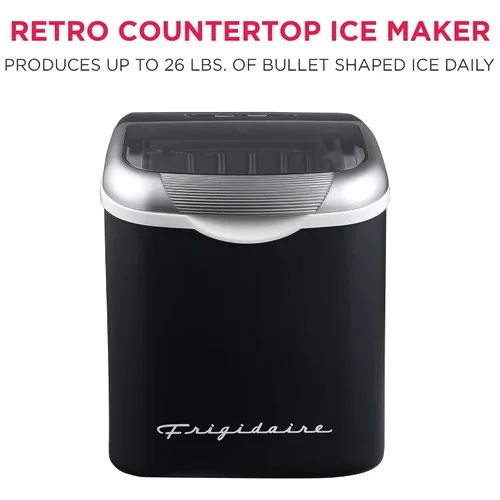 Vista 2 de FRIGIDAIRE Máquina de hacer hielo compacta retro, hielo bala, 26 libras por día (negro)