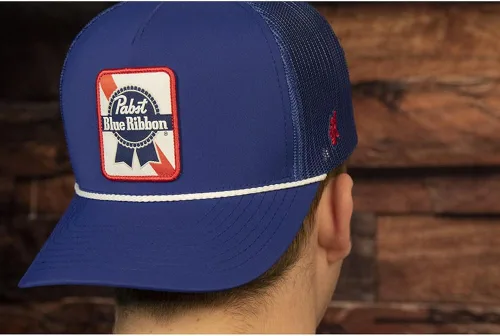 Vista 6 de HOOEY Gorra de camionero ajustable con cierre de malla y espalda de malla con licencia oficial de Pabst Blue Ribbon