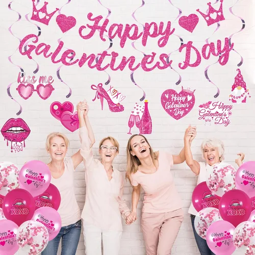 Vista 5 de Decoraciones de fiesta del día de Galentine Happy Galentine's Day - Cartel de feliz día de Galentine para colgar globos de fiesta del día de San