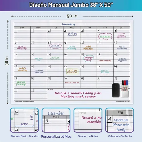 Vista 3 de Calendario magnético extra grande de borrado en seco, 38 x 50 pulgadas