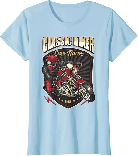 Vista 24 de Camiseta de motocicleta clásica Biker Cafe Racer para hombre, Negro, S