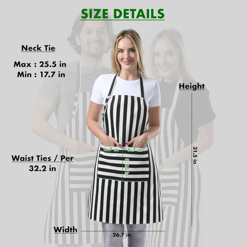 Vista 6 de TOSHEX Delantal de cocina de algodón resistente a las gotas de agua con delantales ajustables para mujeres con bolsillos, delantal de cocina