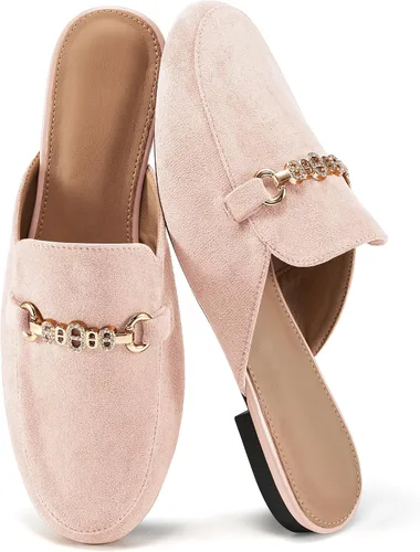 Vista 8 de Zapatos planos con hebilla para mujer: zapatos clásicos de ante sin cordones, con puntera cerrada, sin espalda, mocasines 2025