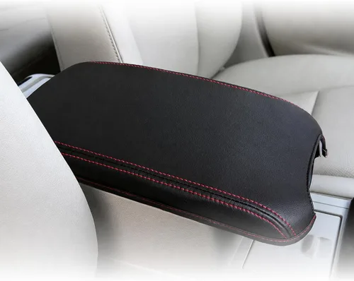 Vista 127 de Great-luck Funda de cuero para consola central, almohadilla para reposabrazos, accesorios de cubierta de caja (costuras rojas) para BMW X1 2023 2024
