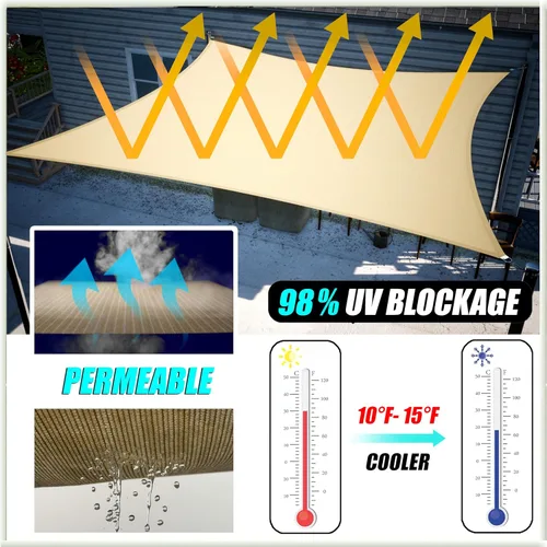 Vista 2 de Amgo - Parasol rectangular beige personalizado de 7' x 8', toldo UPF50+ AGTAPR0810, para ordenar, 95% de bloqueo UV, permeable al agua y al aire