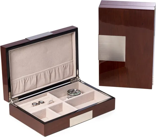 Vista 7 de Bey-Berk Caja de almacenamiento de valet de madera italiana personalizada personalizada y alta lacada (marrón)