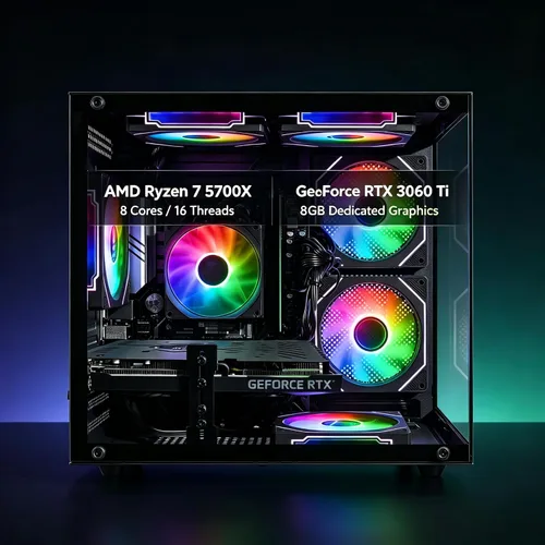 Vista 6 de Gaming PC with RTX 3060 Ti 8GB, Ryzen 7 5700X, 16GB RAM & 512GB SSD