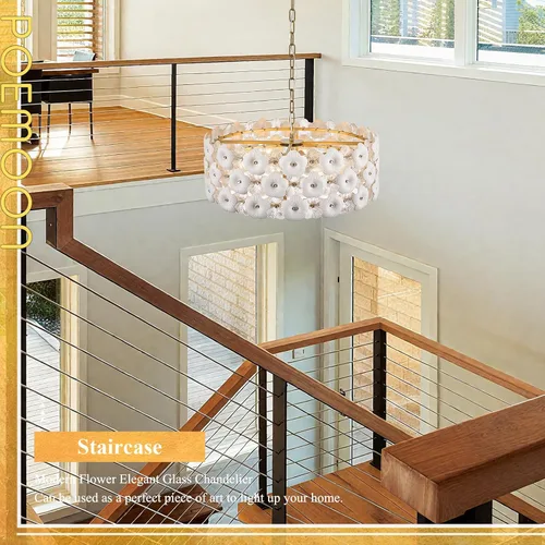 Vista 7 de Lámpara moderna de cristal de flores de 24 "8 luces de oro colgante