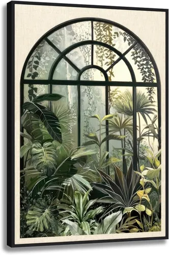 Vista 10 de Woxfcart Lienzo decorativo para pared, diseño de palmera de playa, ventana falsa, océano tropical, paisaje natural, impresiones de imágenes