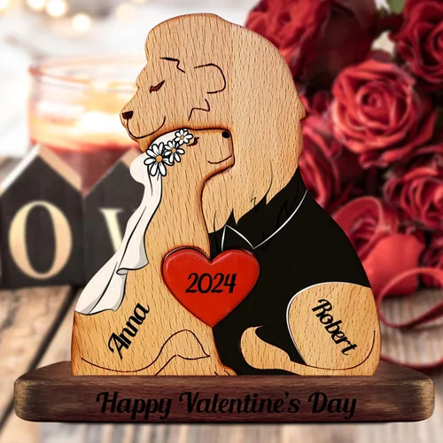 Vista 3 de Rompecabezas familiar de oso de madera personalizado con 2-8 nombres, figuras familiares de animales personalizadas para mamá, papá, regalos