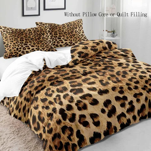 Vista 3 de LUVIVIHOME Funda de edredón de leopardo de lujo, 2 piezas, funda de edredón individual, ropa de cama con estampado de guepardo marrón, funda