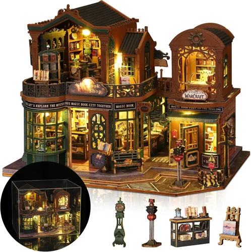 Vista 12 de Kit de casa en miniatura, pequeño restaurante japonés Sakura de madera 3D, kit de construcción de mini casa de muñecas con cubierta a prueba