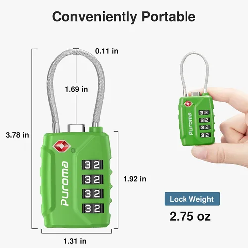 Vista 3 de Puroma Paquete de 2 cerraduras de equipaje aprobadas por la TSA, cerradura de viaje con combinación de 4 dígitos con cuerpo de aleación de zinc