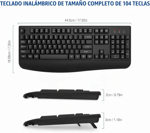 Vista 6 de EDJO Teclado inalámbrico, 2.4G ergonómico de tamaño completo, teclado inalámbrico de computadora con reposamuñecas para Windows, Mac