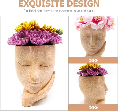 Vista 2 de FOMIYES Maceta de flores para suculentas, bonita resina de cactus, ojos cerrados, exteriores, interiores, jardín, patio, césped, decoración de baño