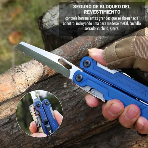 Vista 3 de WORKPRO - Alicates multiherramienta 18 en 1, cuchillo de bolsillo, 2 cerraduras de seguridad, EDC, azul Gifts for Men Dad Women Wife, Stainless