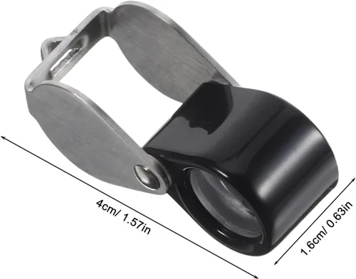 Vista 2 de Mini lente de aumento con soporte de cuero 14x vidrio de alta ampliación plegable portátil plegable de mano joyería lupa detección joyería