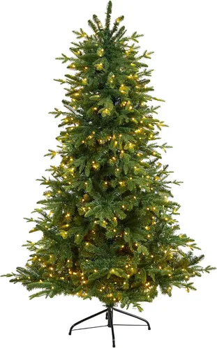 Vista 12 de Nearly Natural Árbol de Navidad artificial negro de 6 pies con 400 luces LED transparentes y 1036 puntas