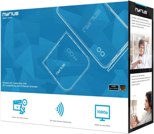 Vista 9 de Aries Home - Transmisor y receptor inalámbrico digital HDMI para transmisión de video HD 1080p con extensor remoto IR (NAVS500) - Paquete de 2