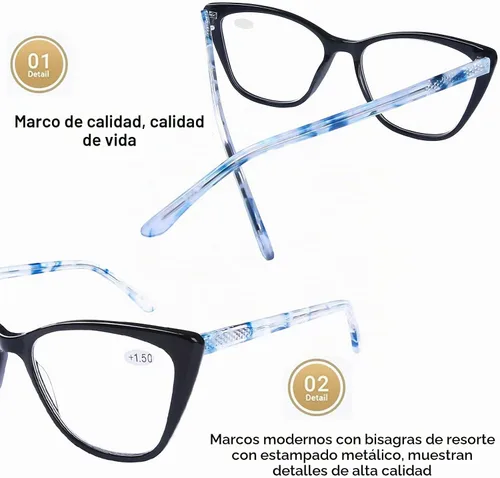 Vista 3 de AQWANO Oversized Blue Light Blocking Reading Glasses Women - Stylish Cat Eye Designer Computer Readers Eyeglasses 2P (Bllack+Champagne)