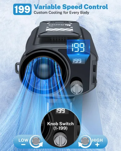 Vista 4 de Gonex Ventilador de cintura portátil con clip en el cinturón, recargable de 199 velocidades 13500 rpm, fuerte flujo de aire de 35 horas, ventilador