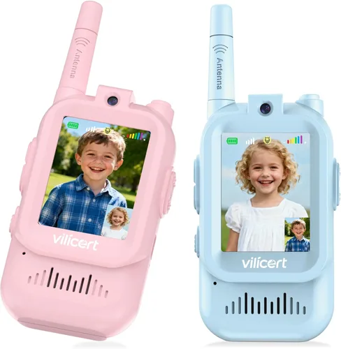 Vista 12 de Walkie Talkies de video con pantalla en tiempo real y cambiador de voz, radios recargables de largo alcance para niños de 3 a 12 años, regalos