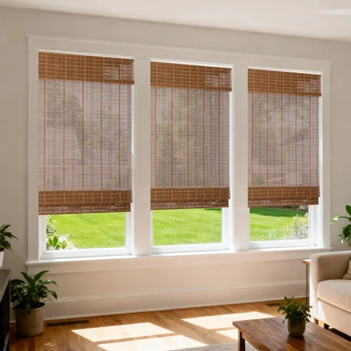 Vista 3 de Cortinas Letau de madera, estilo romano, para ventanas, con cenefa, filtran la luz Marrón almendra