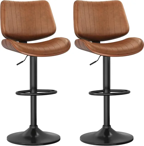 Vista 37 de YaFiti Taburetes de bar ajustables, modernas sillas giratorias de piel sintética con respaldo, taburetes de isla de cocina sin brazos, color negro