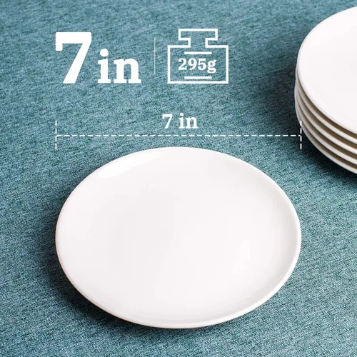 Vista 2 de DELLING Juego de Platos de Aperitivo de 7 Pulgadas, Platos de Postre/Ensalada de Cerámica Blanca - Platos Pequeños Redondos para Servir de Snacks