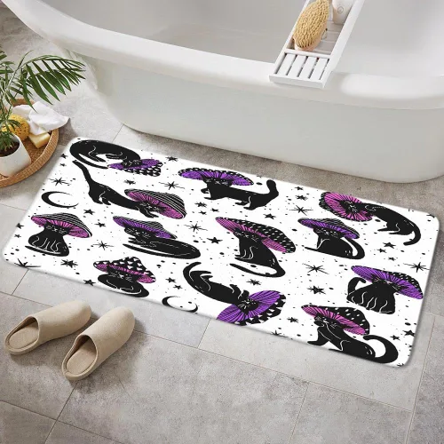 Vista 14 de MERCHR Tapete de baño con diseño de hongo y gato divertido para baño, estética, única, divertida, divertida, azul, tapete antideslizante, para baño