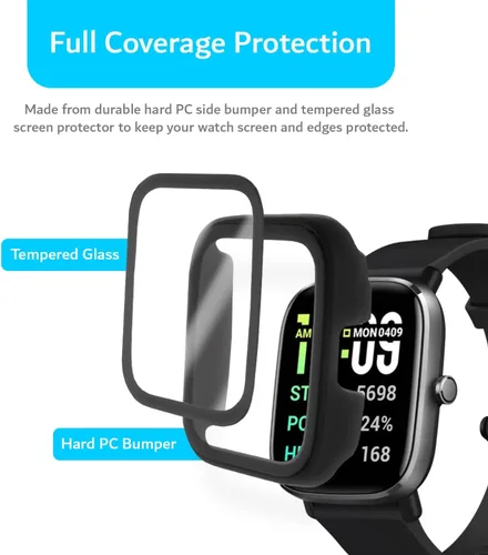 Vista 3 de TUDIA Funda de vidrio templado fácil de poner compatible con GTS 2 Mini, cobertura completa, a prueba de golpes, delgada, con protector de pantalla