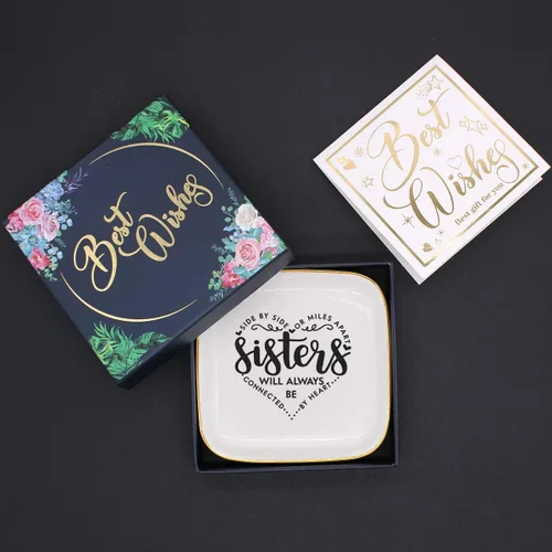 Vista 4 de To My Sister Saying - Bandeja decorativa para anillos de cerámica, para hermana hermano, regalo único de cumpleaños, Navidad, regalo significativo