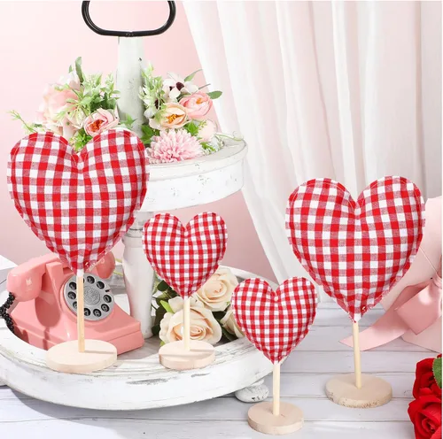 Vista 4 de Bucherry Juego de 5 piezas de bloques de corazón de tela de pie alto para el día de San Valentín, decoración de corazón de San Valentín, decoración