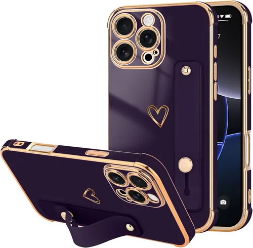 Vista 49 de LLZ.COQUE Funda compatible con iPhone 12 para mujeres y niñas, parachoques chapado de lujo con bonito diseño de corazón de amor, soporte de correa