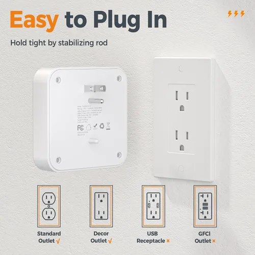 Vista 5 de TESSAN - Extensor de salida con protector de sobretensiones, adaptador de enchufe múltiple con divisor de 4 salidas y 3 USB (1 USB C), expansor