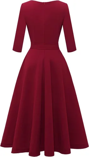 Vista 3 de Bbonlinedress Vestido de té vintage casual para mujer, vestido de cóctel, graduación, vestido de iglesia, cuello en V, mangas 34