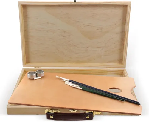 Vista 4 de FAVOMOTO Caja de almacenamiento de pintura, caja de madera portátil sin acabar, caja de suministros de arte para artista, caja de almacenamiento