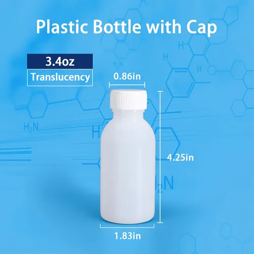 Vista 8 de DEMORA Botellas redondas de reactivo de laboratorio (translúcidas, 3.4 oz) 100ml food grade plastic bottles with screw caps, ideal for lab