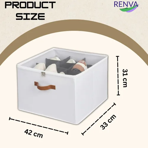 Vista 2 de RENVA Shoe Organizer for Closet, Foldable Shoe Storage Bins with Clear Cover, Large Shoe Box Storage Container with two sides PU handles, Fits up to