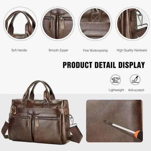 Vista 5 de FANDARE Maletín de cuero vintage para hombre, bolso de mano para portátil