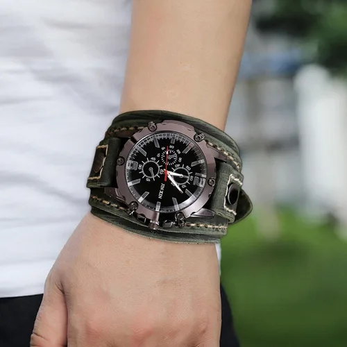 Vista 6 de Reloj de pulsera clásico con números romanos con correa de cuero PU, verde, Verde