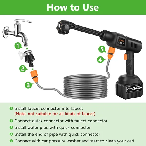 Vista 2 de Conector de grifo para uso de lavadora a presión portátil inalámbrica, grifo que proporciona agua para limpieza de piso, pared y valla de coche